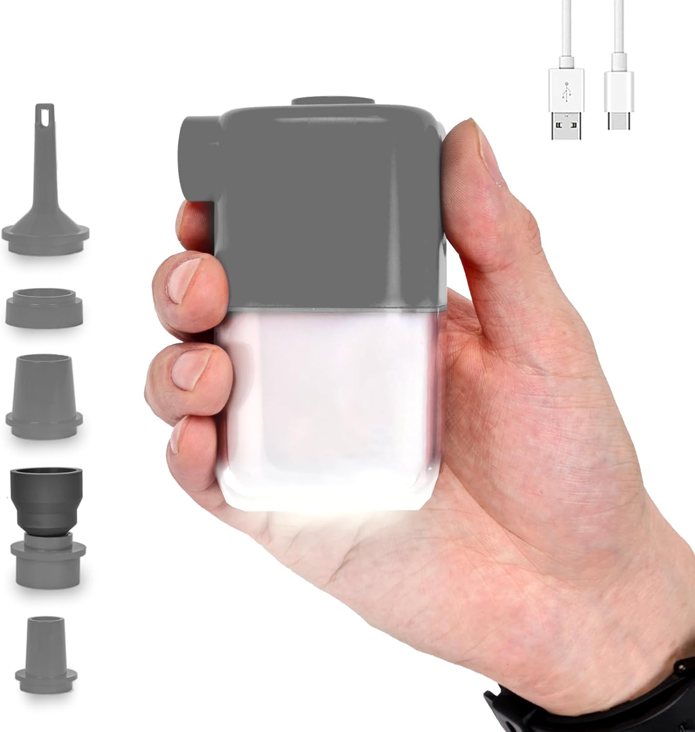 Portable Electric Air Pump with Camping Light(Gray)