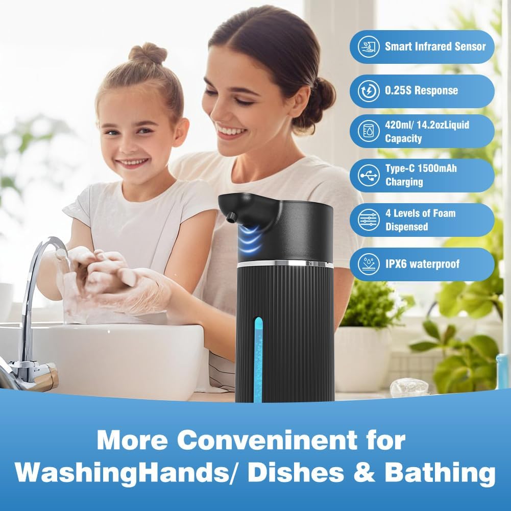 Touchless Automatic Soap Dispenser with Display(Foam Black)