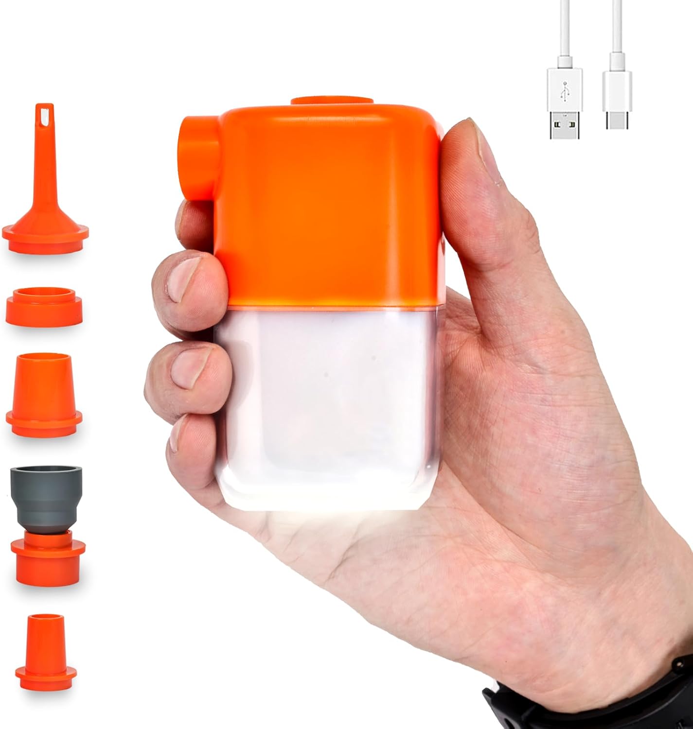 Portable Electric Air Pump with Camping Light(Orange)