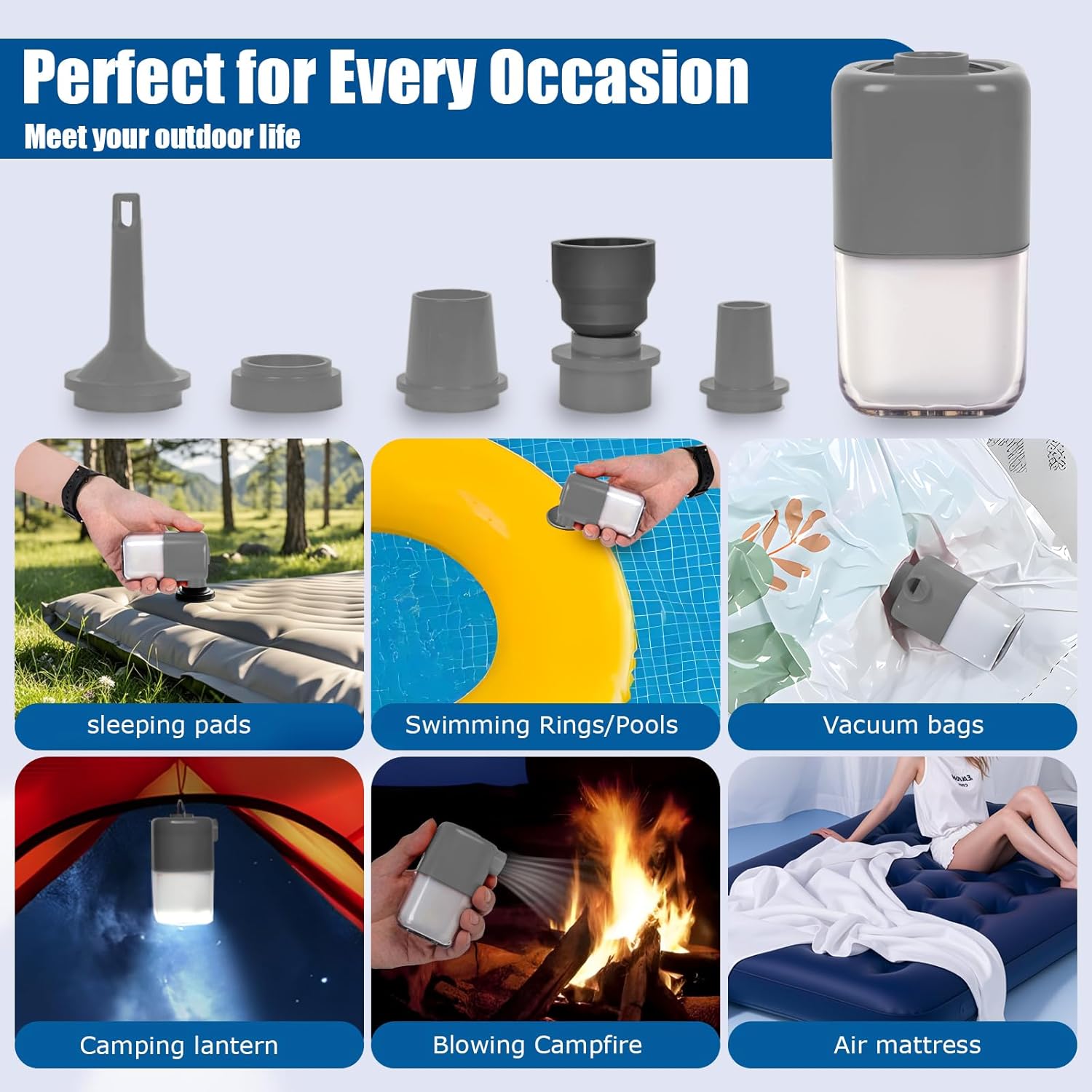 Portable Electric Air Pump with Camping Light(Gray)