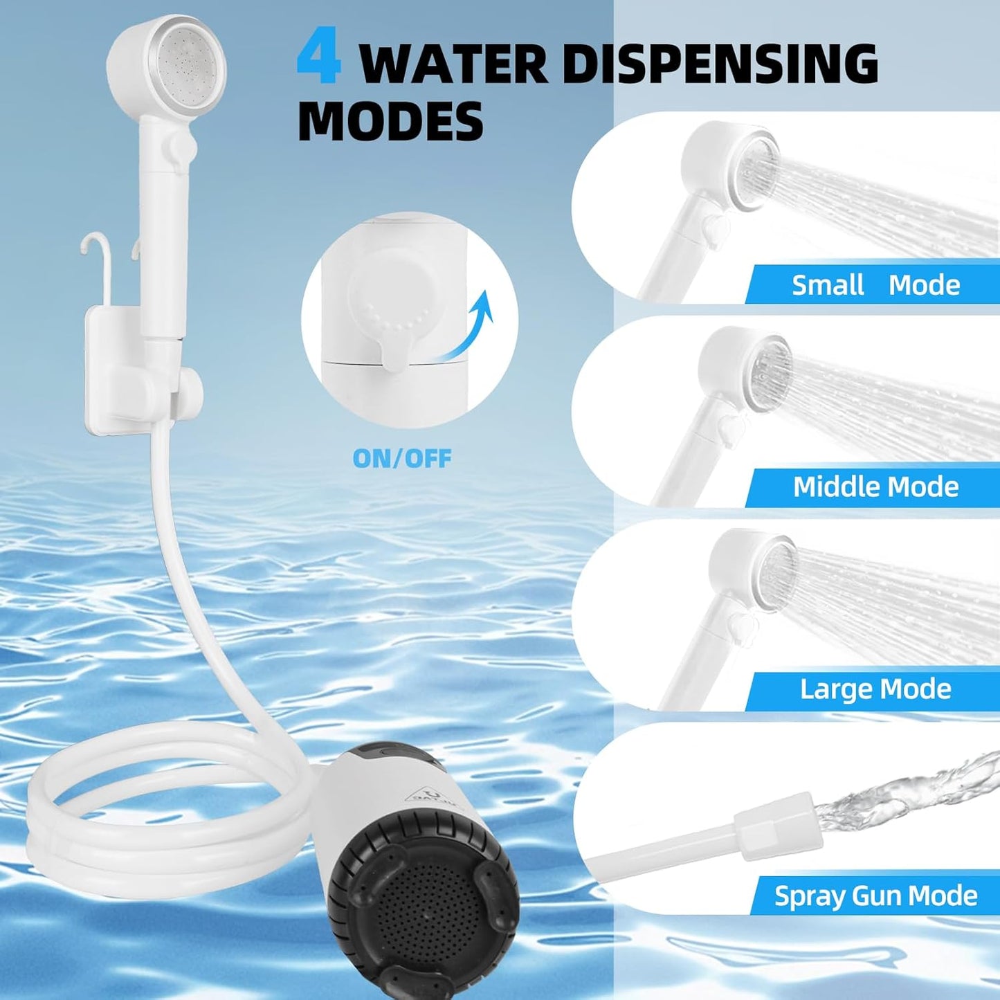 Portable Rechargeable Outdoor Shower with LED Light (White)