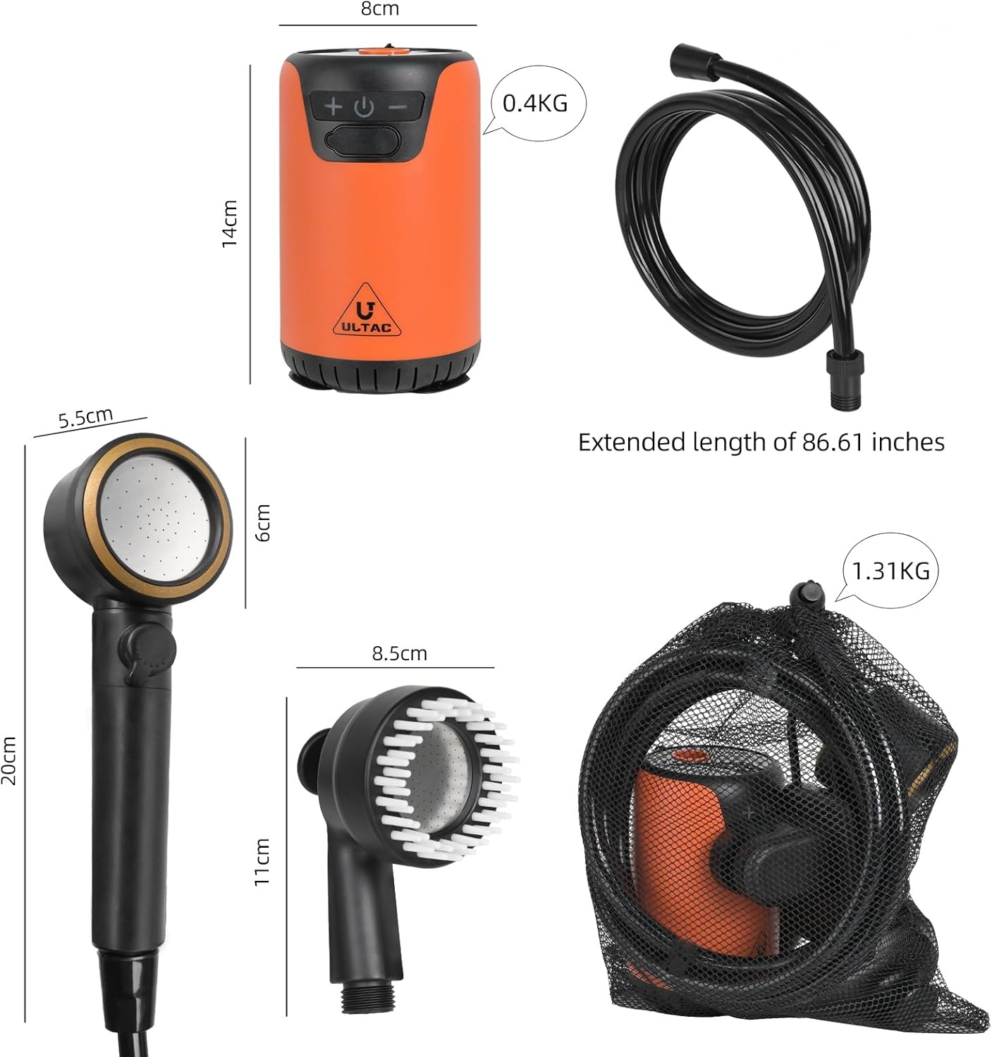 Portable Rechargeable Outdoor Shower with LED Light (Orange)