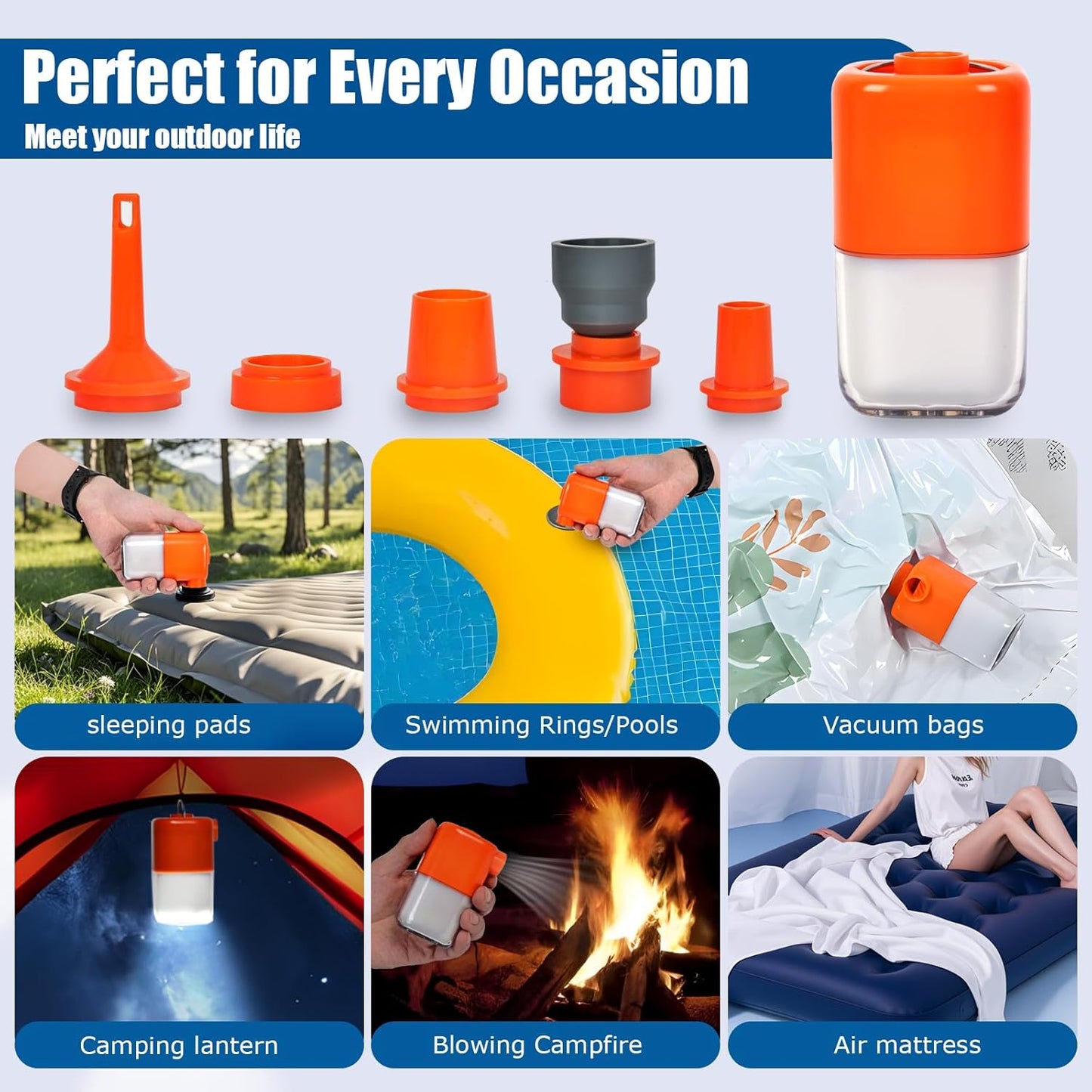 Portable Electric Air Pump with Camping Light(Orange)