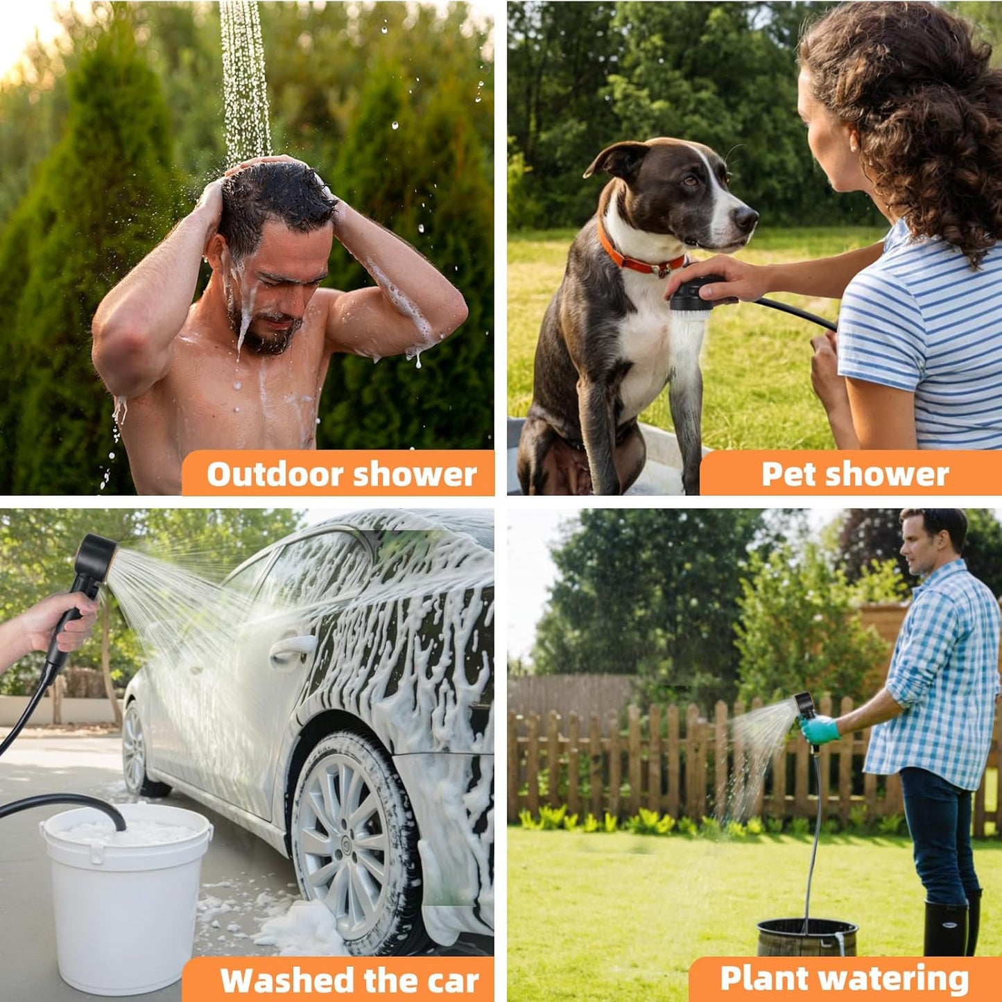 Portable Rechargeable Outdoor Shower with LED Light (Orange)