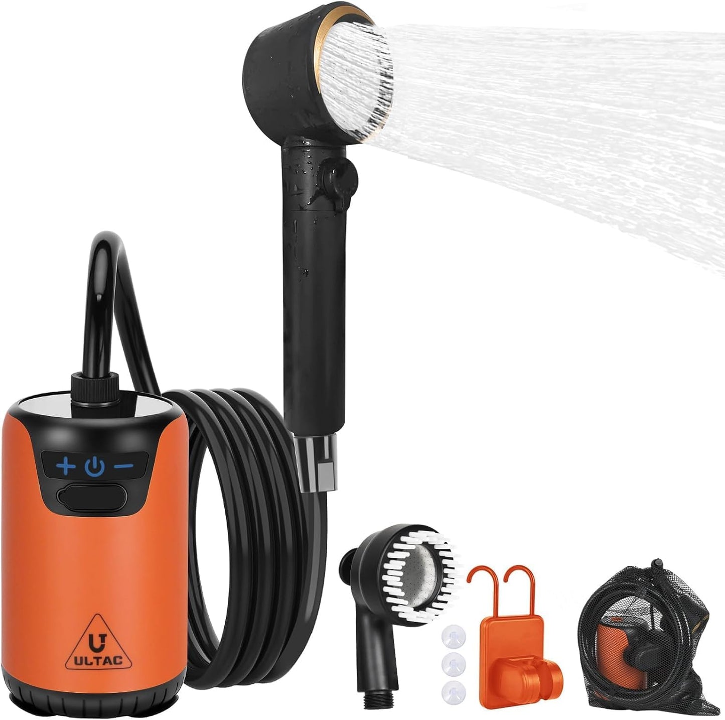 Portable Rechargeable Outdoor Shower with LED Light (Orange)