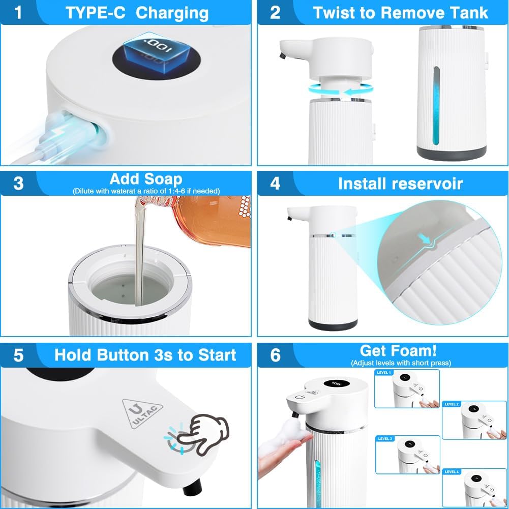 Touchless Automatic Soap Dispenser with Display(Foam White)