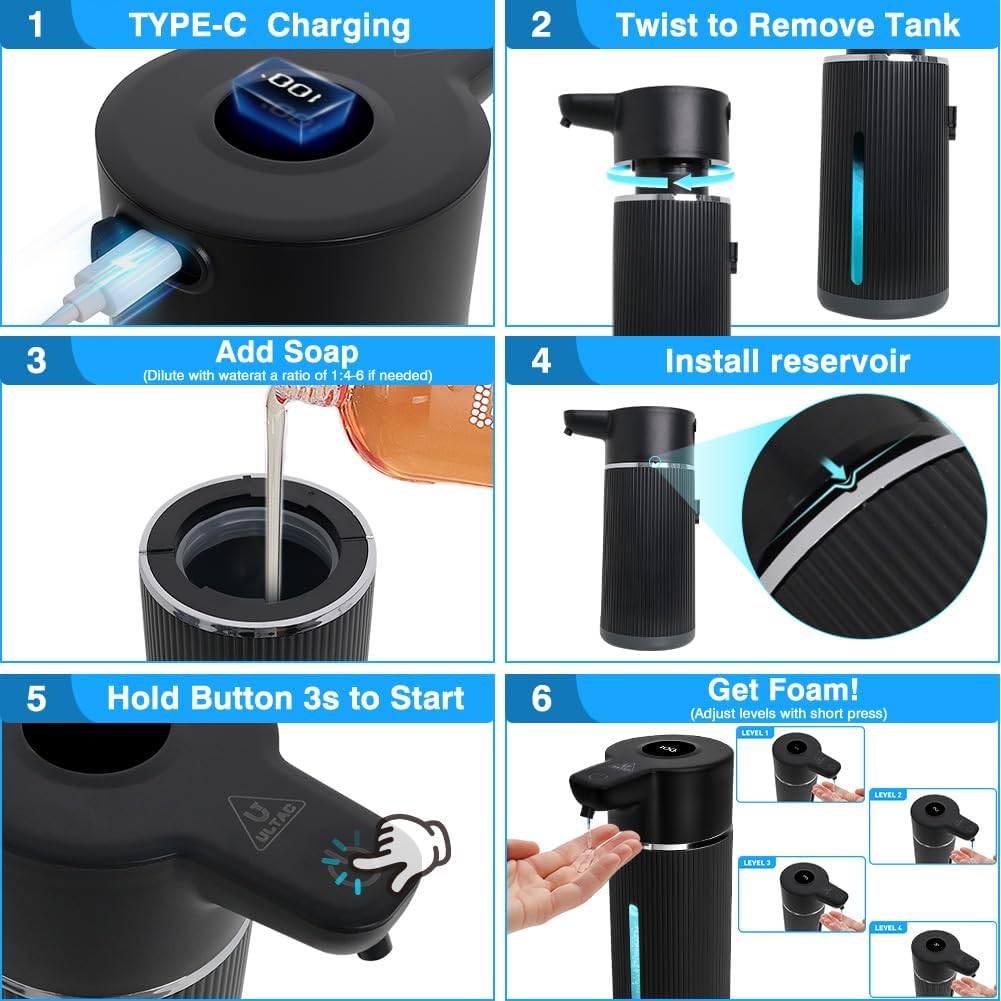 Touchless Automatic Soap Dispenser with Display(Gel Black)