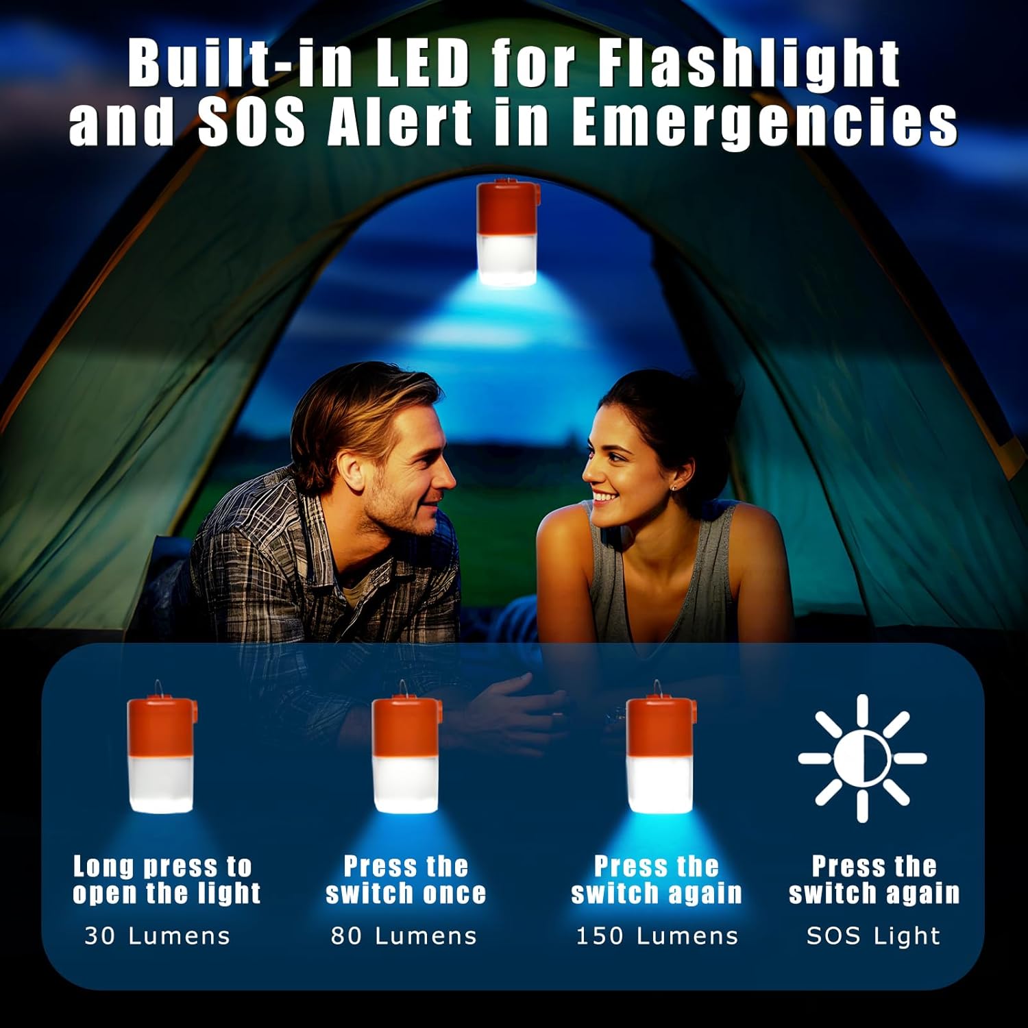 Portable Electric Air Pump with Camping Light(Orange)