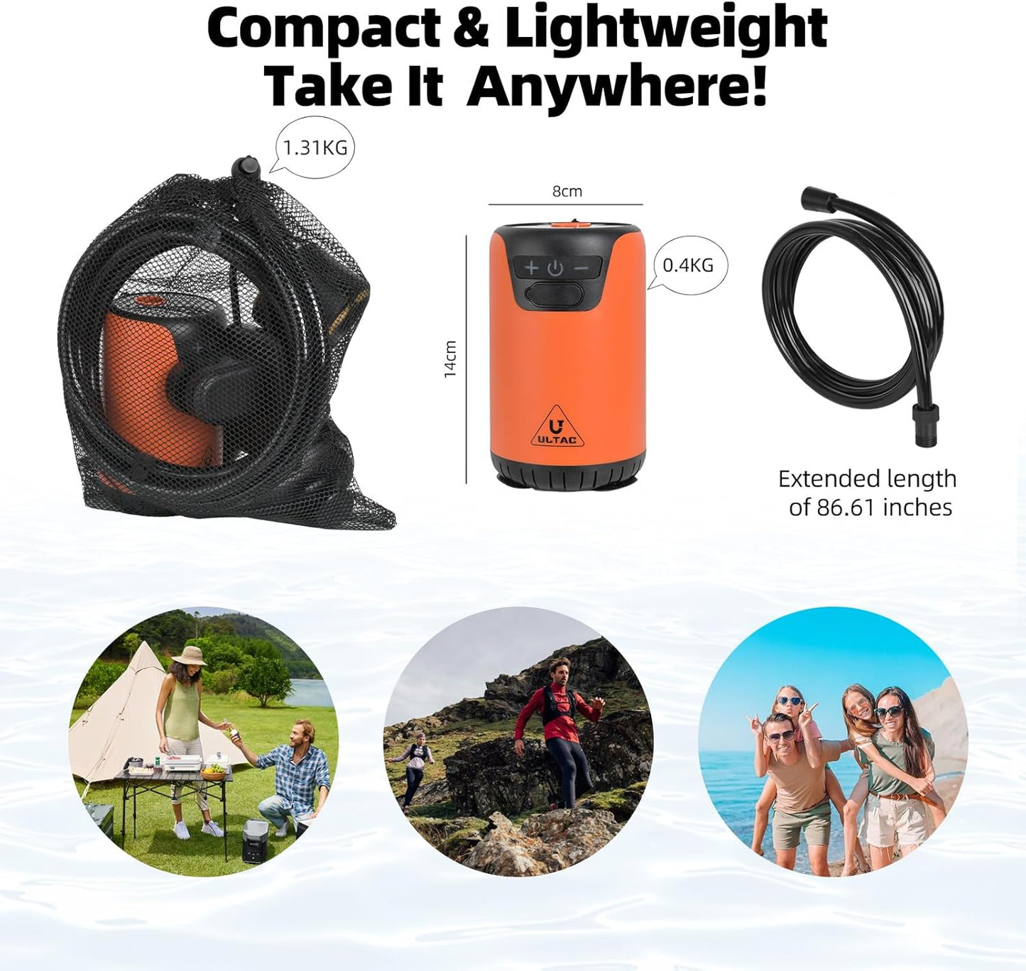 Portable Rechargeable Outdoor Shower with LED Light (Orange)