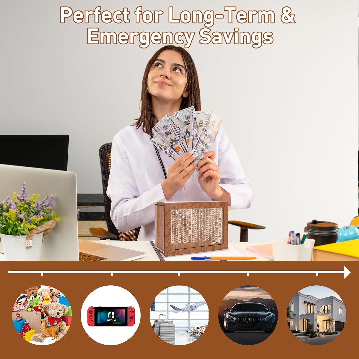 $10,000 Money Saving Challenge Box(Golden)