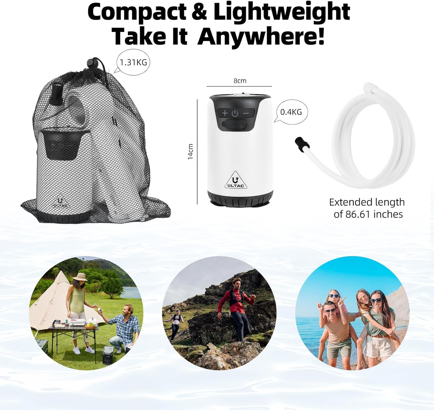Portable Rechargeable Outdoor Shower with LED Light (White)