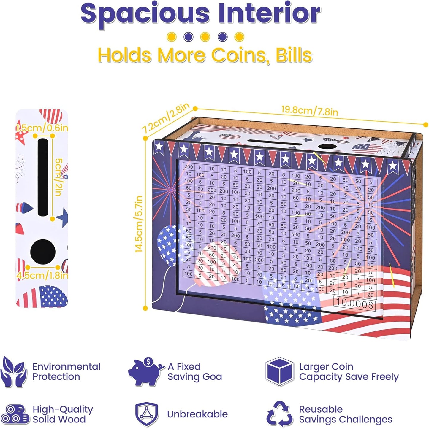 10K Challenge Wooden Money Saving Box(Colourful)